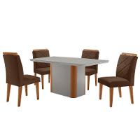 Mesa De Jantar Isadora Com 4 Cadeiras Moderna Mobilia Veludo Marrom/off/nat/serig Off Com Vidro - 2
