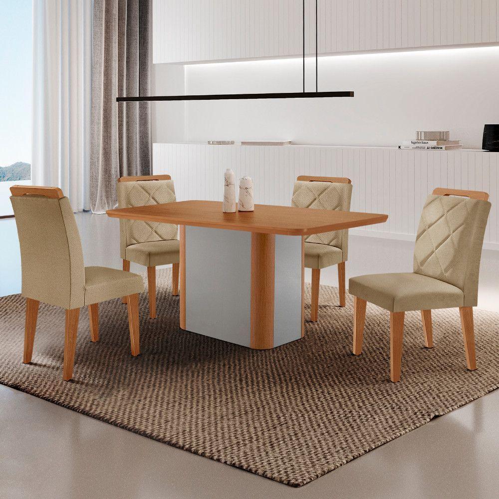 Mesa De Jantar Isadora Mdf Com 4 Cadeiras Moderna Mobilia Turim 07/naturale Laminado - 1