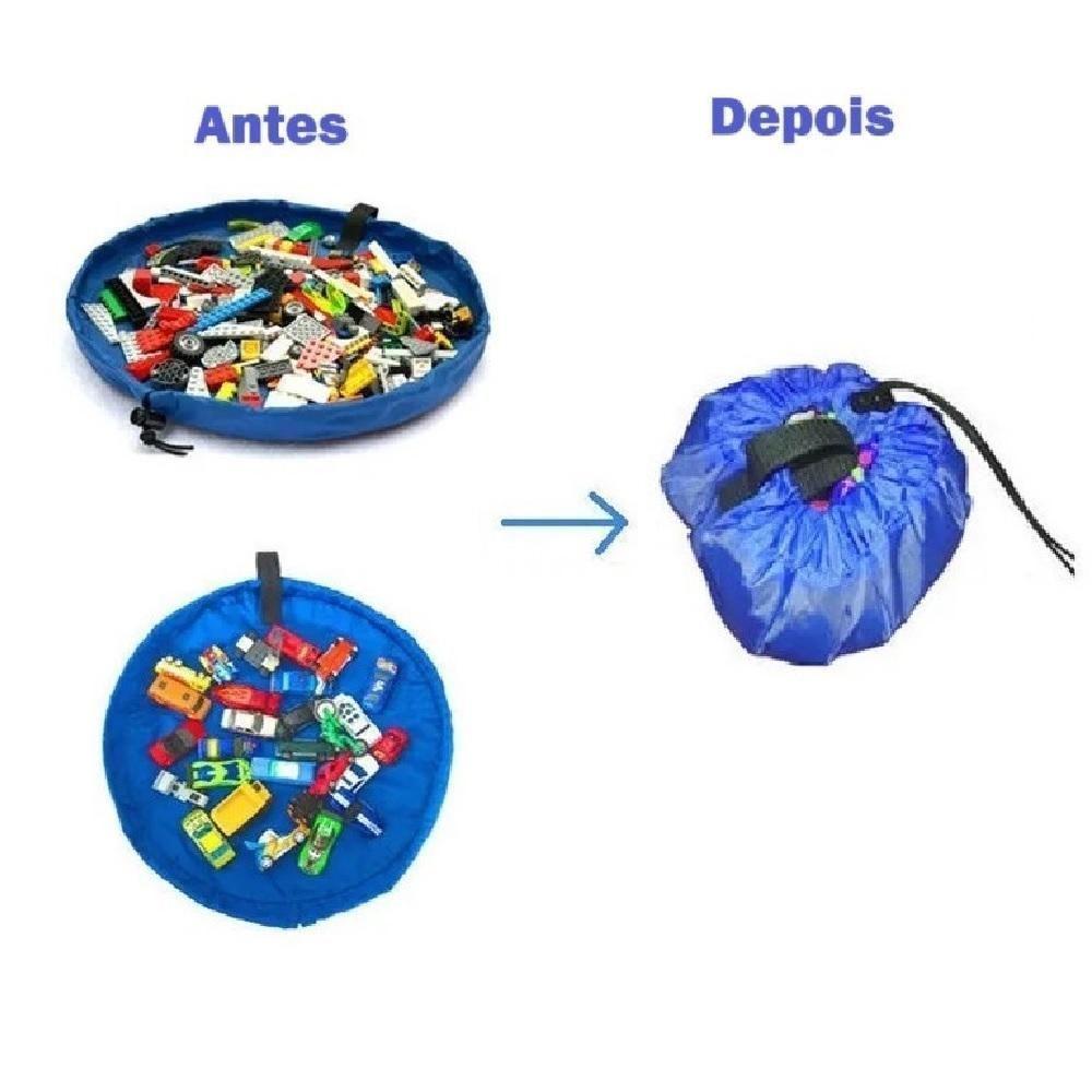 Saco Tapete Organizador Brinquedos Lego Portátil Vira Bolsa Infantil Mini Crianças Bebê Multiuso Azul - 4