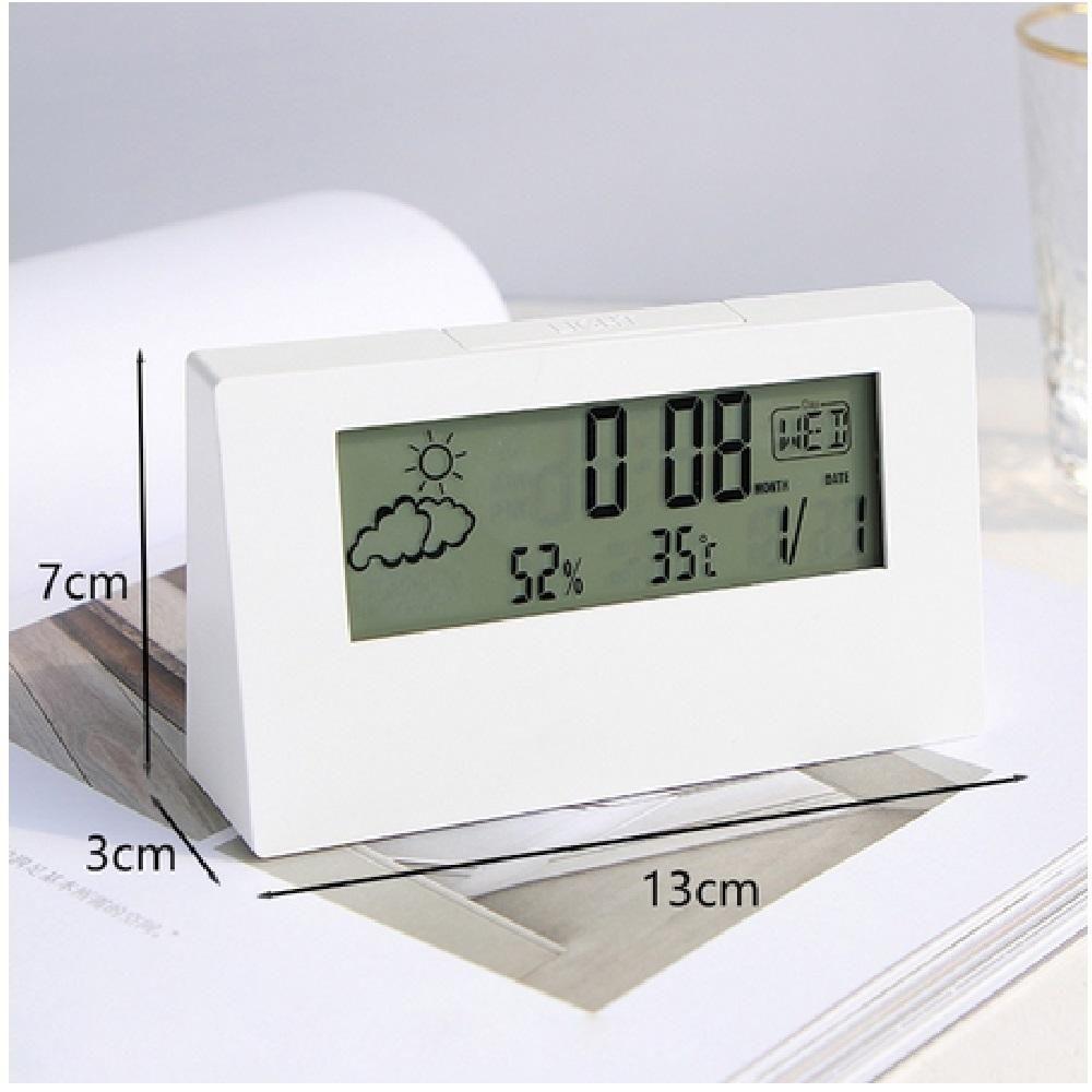 Relógio De Mesa Digital Led Estação Meteorológica Iluminado Despertador Medidor Temperatura Umidade Lcd Branco - 3