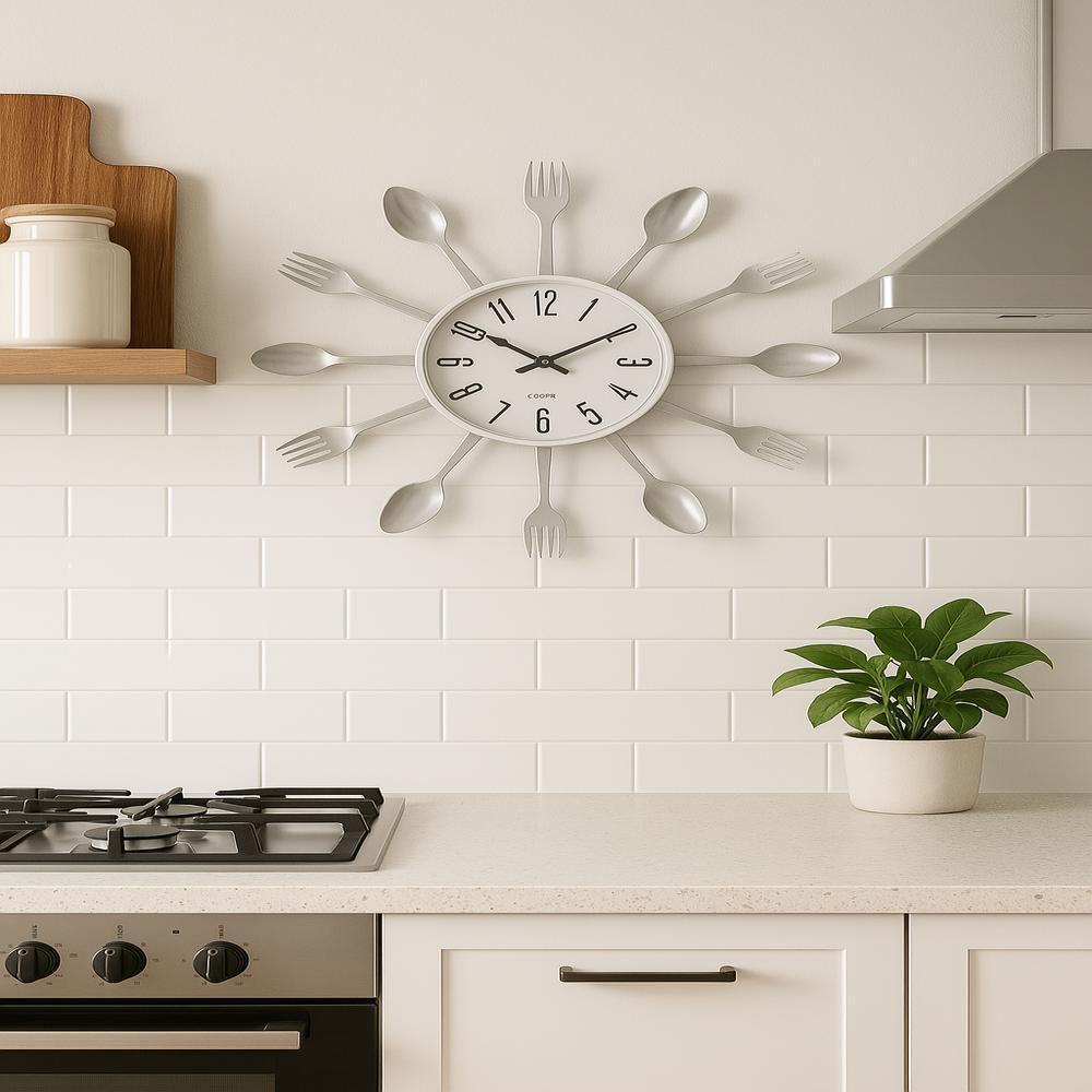 Relógio Parede Cozinha Talheres Estilo Retrô Decorativo Branco Moderno Colher Garfo Elegante - 2