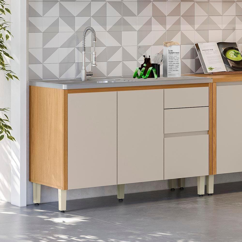 Balcão Para Pia 120 Cm Cozinha Sem Tampo Nature Off White - 1