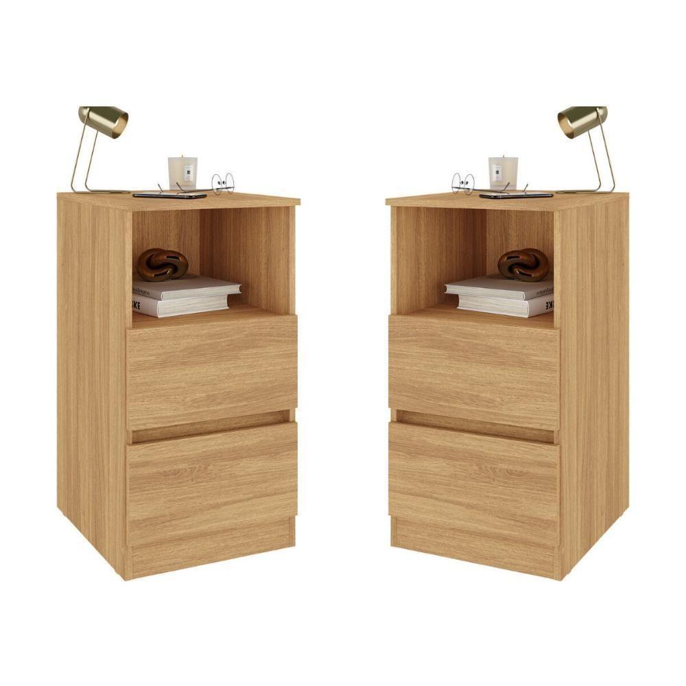 Kit 2 Mesas De Cabeceira 38,5cm 2 Gavetas Multimóveis Mp4501 Madeirado - 1