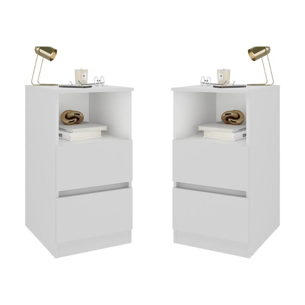 Kit 2 Mesas De Cabeceira 38,5cm 2 Gavetas Multimóveis Mp4501 Branco - 1