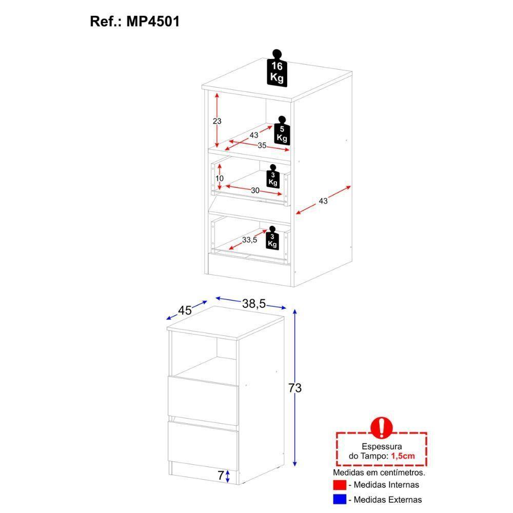 Kit 2 Mesas De Cabeceira 38,5cm 2 Gavetas Multimóveis Mp4501 Branco - 3