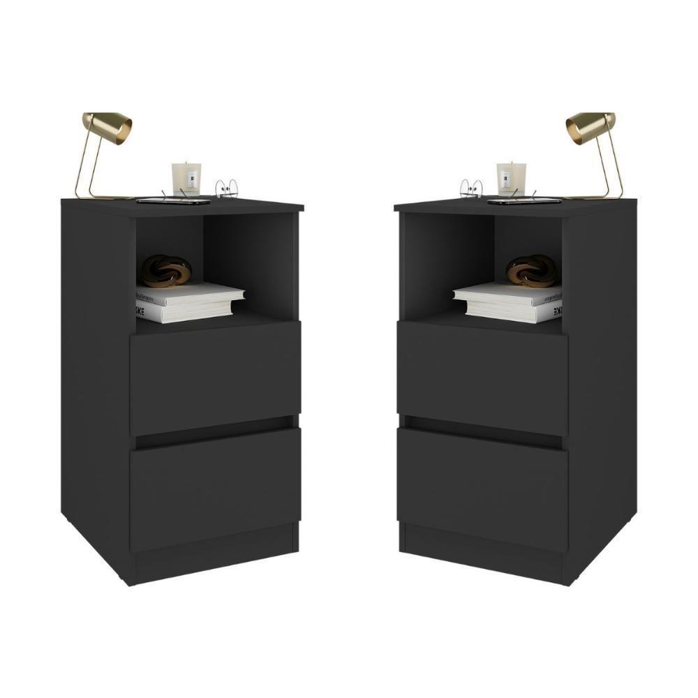 Kit 2 Mesas De Cabeceira 38,5cm 2 Gavetas Multimóveis Mp4501 Preto - 1