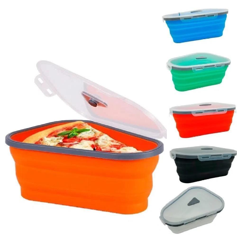 Porta Pizza Expansível Kit Pote Silicone Tortas Bolo Hermético 5 Fatias Prato Porta Alimentos Retrátil Microondas Freezer - 2