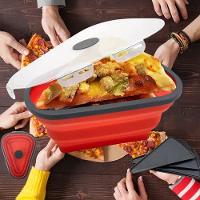 Porta Pizza Expansível Kit Pote Silicone Tortas Bolo Hermético 5 Fatias Prato Porta Alimentos Retrátil Microondas Freezer - 6