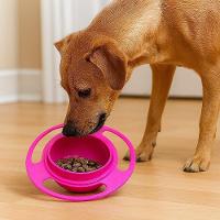 Comedouro Portátil Giratório Para Animais Domésticos Prato Anti Bagunça Tigela Pet Cachorro Gato Rosa