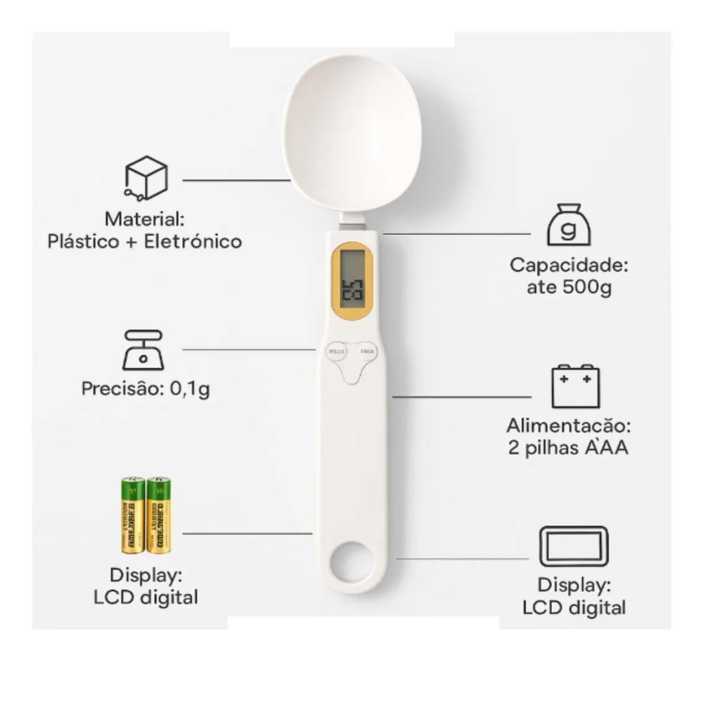 Colher Balança Dosadora Multifuncional Medidor Automático Alimentos 500gr Lcd Dieta Precisão 500 Gramas Eletrônico - 4