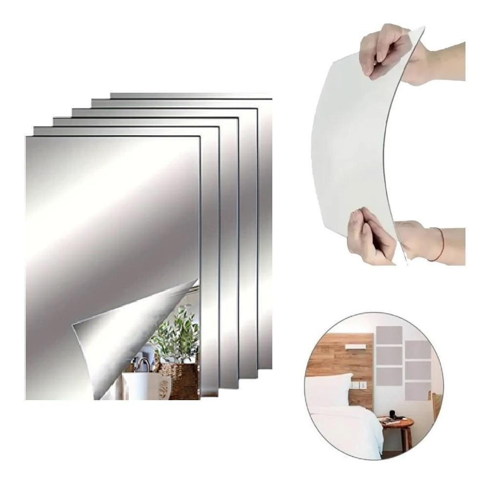 Kit 4 Espelho Adesivo Acrílico Espelhado Grande 20x30cm Flexível Sem Furos Moldura Banheiro Quarto Sala Retangular Decorativo - 1