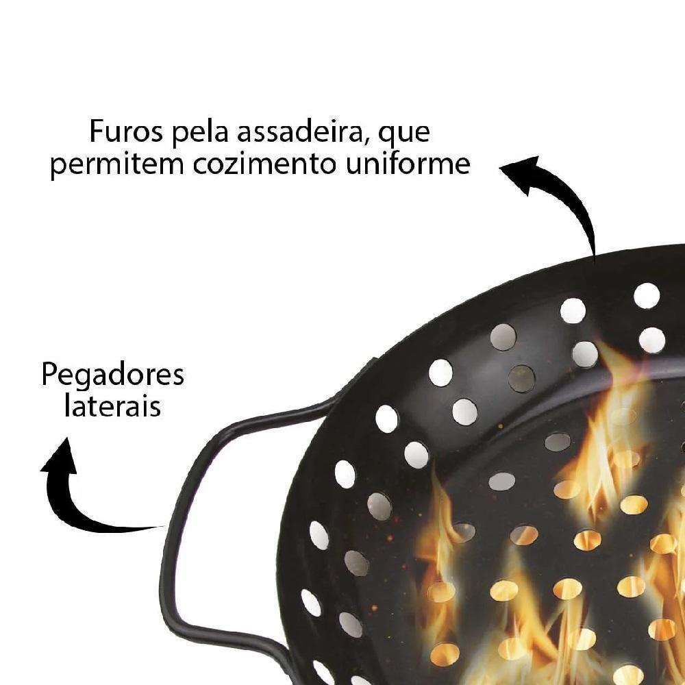 Panela Churrasqueira Fritadeira Grelha Antiaderente Cesto Churrasco Legumes Camarão Peixe Grelhado Com Alça Preta - 5
