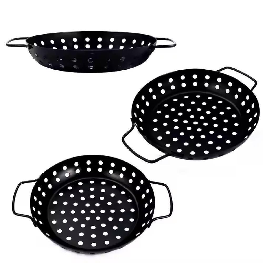 Panela Churrasqueira Fritadeira Grelha Antiaderente Cesto Churrasco Legumes Camarão Peixe Grelhado Com Alça Preta - 8