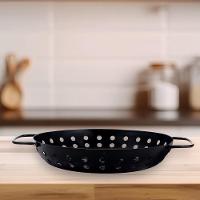 Panela Churrasqueira Fritadeira Grelha Antiaderente Cesto Churrasco Legumes Camarão Peixe Grelhado Com Alça Preta - 7