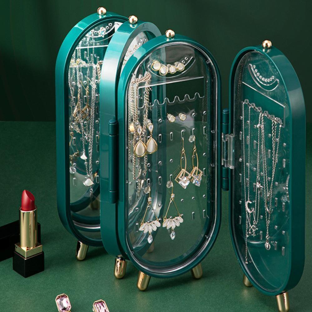 Porta Joias Luxo Dobrável Com Espelho Organizador Acrílico Bijuterias Brincos Pulseiras Colares 3 Compartimentos Expositor - 3