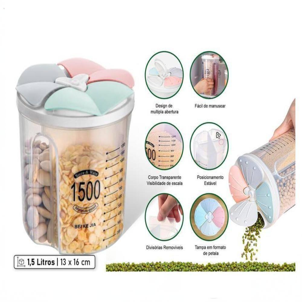 Porta Mantimentos Triplo Pote Alimentos 3 Em 1 Divisórias Dispenser Lavanderia Sabão Em Pó Medidor Sucrilhos Grãos - 9