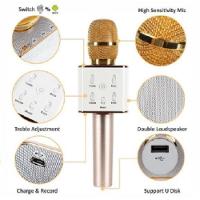 Microfone Bluetooth Karaokê The Voice Portátil Sem Fio Caixa Som Alto Falante Musical Crianças Youtuber Dourado - 3