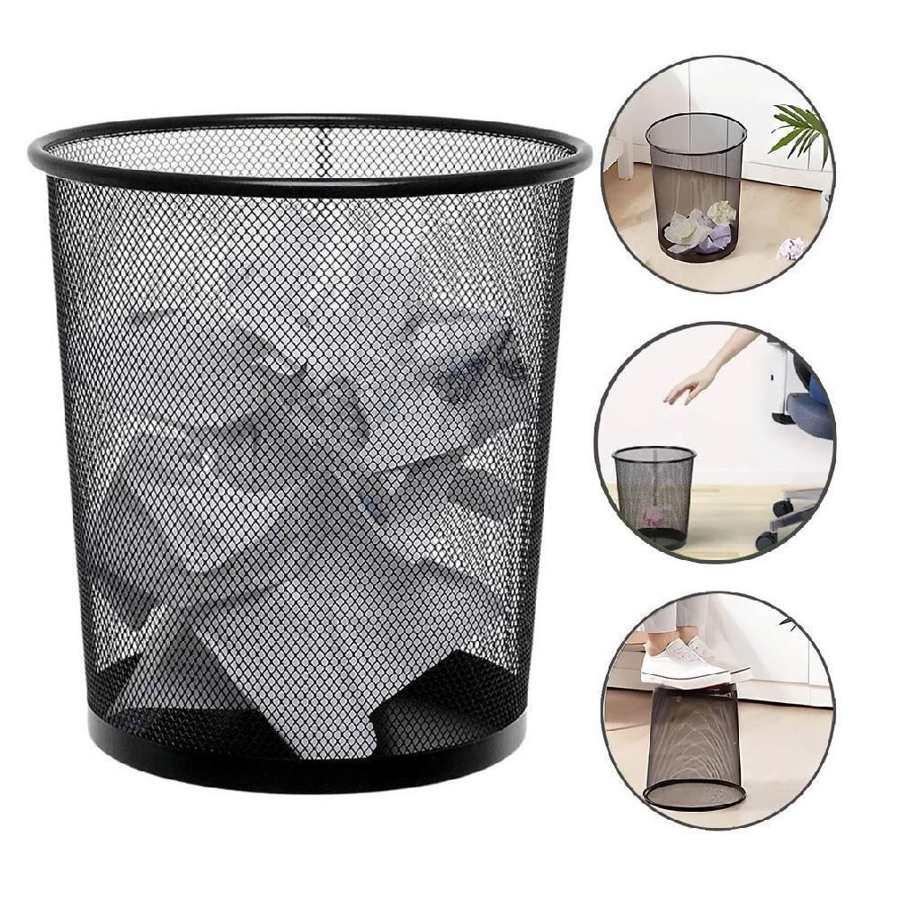 Lixeira Escritório Cesto Redondo Metal Aramado Grande 12 Litros Telado Casa Quarto Multiuso Preto - 1