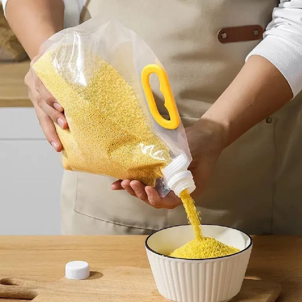 Kit 5 Sacos Armazenamento Alimentos Grãos Cereais Líquidos 1,5l Armazenar Água Bebida Organizador Plástico 1500ml Grande - 2