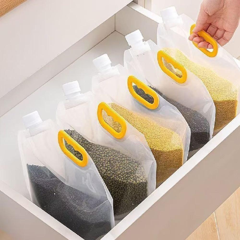 Kit 5 Sacos Armazenamento Alimentos Grãos Cereais Líquidos 1,5l Armazenar Água Bebida Organizador Plástico 1500ml Grande - 6