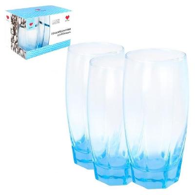 Kit Jogo 3 Copo Azul Vidro 365ml Água Chopp Cerveja Suco Restaurante Casa Bar Conjunto Luxo