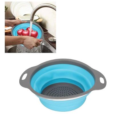 Escorredor De Alimentos Em Silicone Retrátil Portátil Macarrão Lavar Legumes Salada Frutas Cozinha Azul