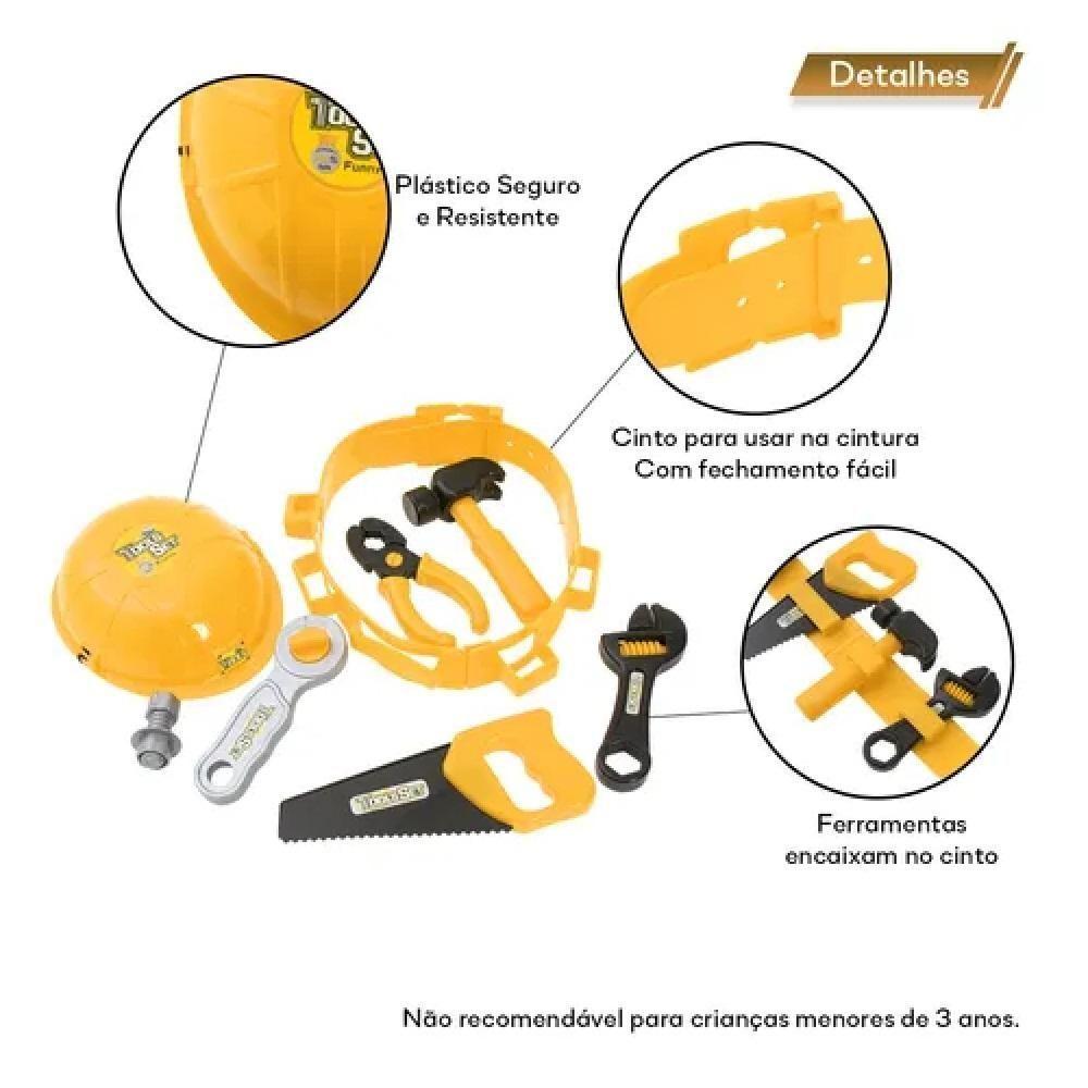 Kit De Ferramentas Infantil Cinto Capacete Brinquedo Com Acessórios Chaves Alicate Completo - 5