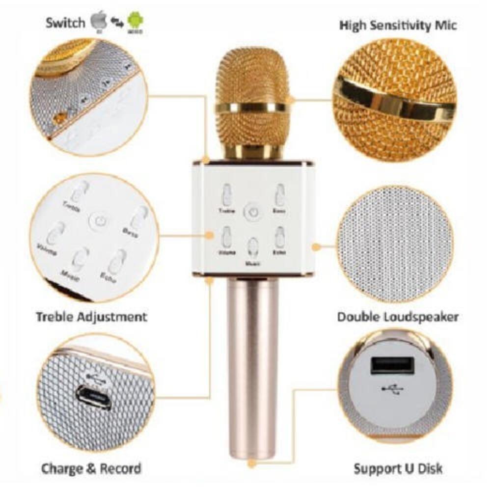 Microfone Bluetooth Karaokê The Voice Portátil Sem Fio Caixa Som Alto Falante Musical Crianças Youtuber Prata - 3