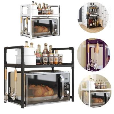 Estante Organizador Duplo Cozinha Escritório Suporte Microondas Rack Forno Prateleira Multiuso Bancada Pia Armário Ganchos