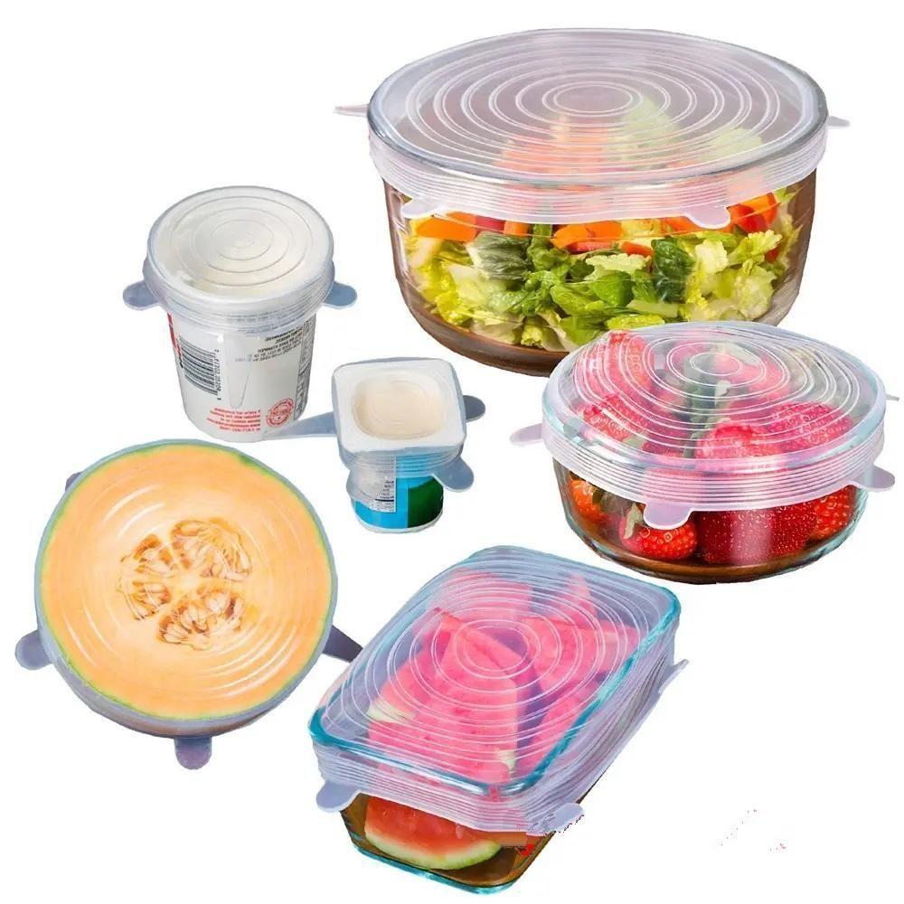 Kit 6 Tampas Ajustáveis Silicone Flexível Potes Panelas Kit Jogo Latas Tampa Redonda Quadrada Universal Lavável Reutilizável - 5