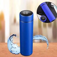 Garrafa Térmica Com Display Digital Copo Inox 480ml Termômetro Medidor De Temperatura Gelada Azul - 2