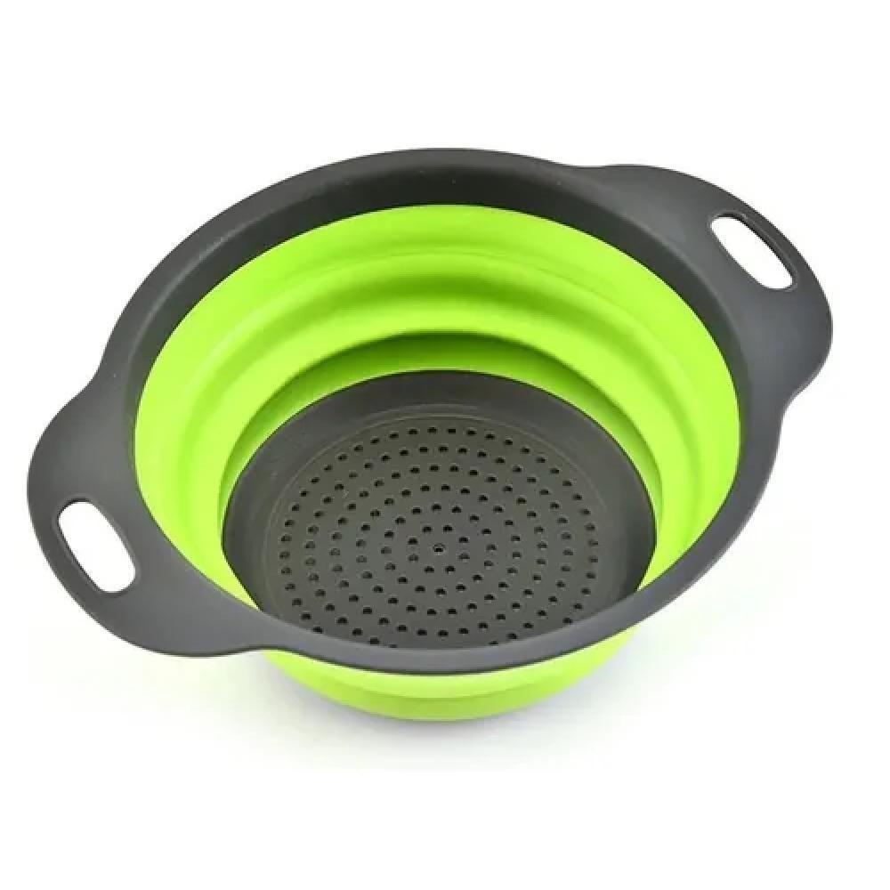 Escorredor Retrátil Em Silicone Macarrão Legumes Arroz Salada Cozinha Multiuso Verde - 4