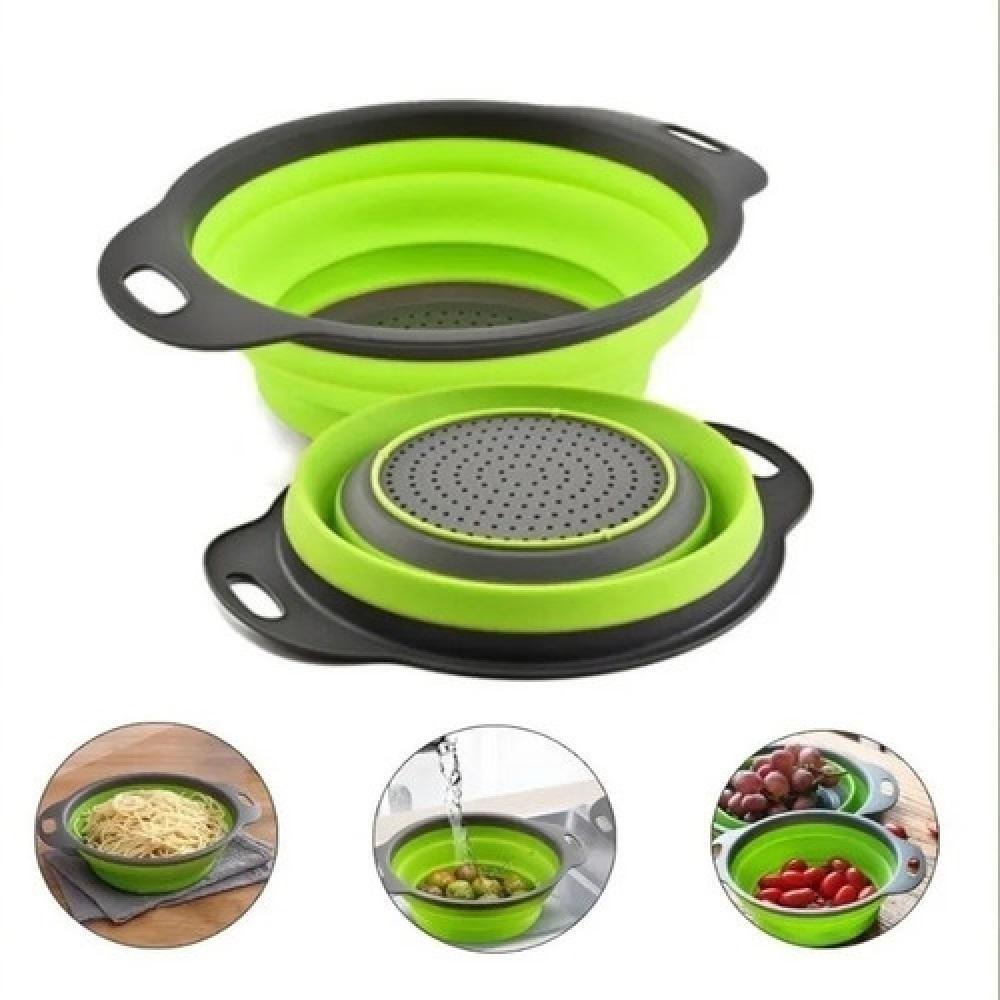 Escorredor Retrátil Em Silicone Macarrão Legumes Arroz Salada Cozinha Multiuso Verde - 8
