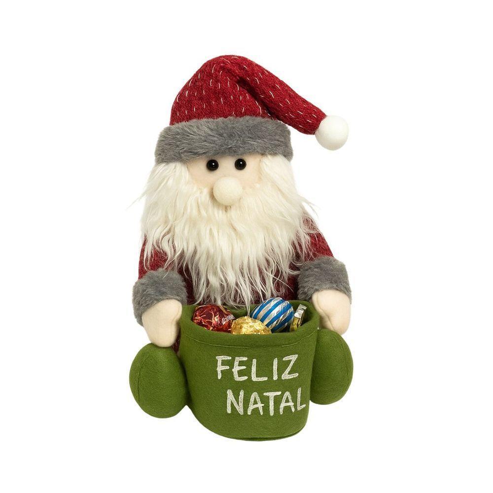 Papai Noel Sentado Decorativo Natal Pelúcia Saco Feliz Natal Vinho E Verde 20cm - 1