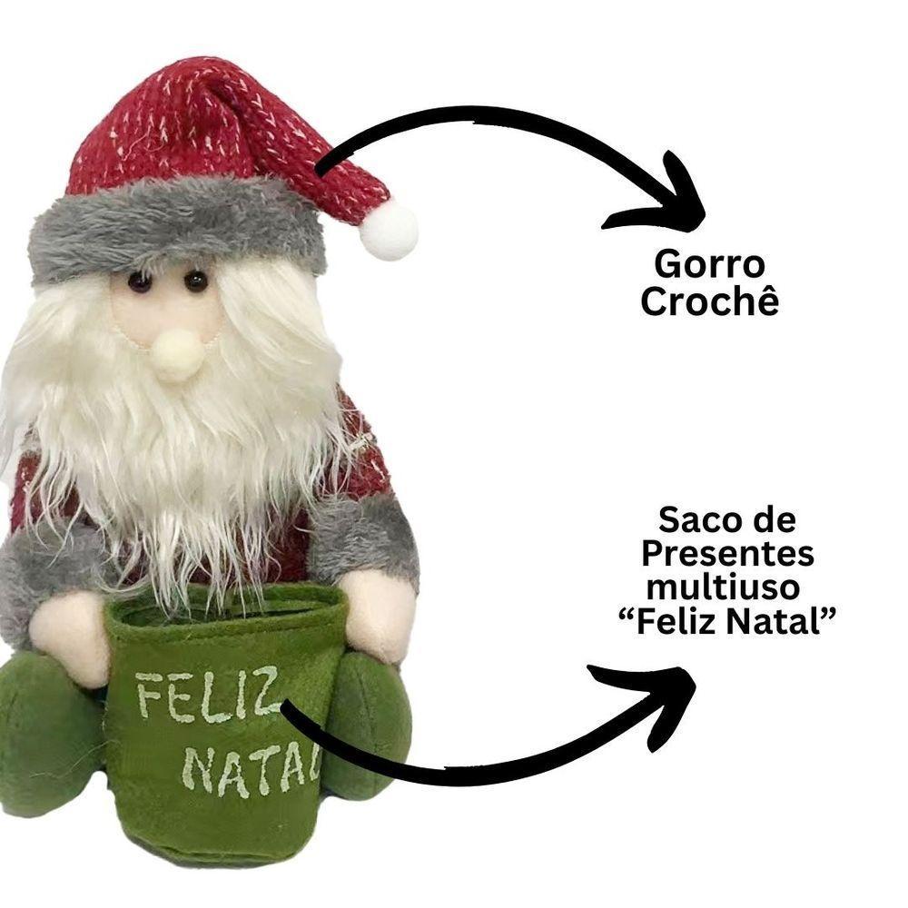 Papai Noel Sentado Decorativo Natal Pelúcia Saco Feliz Natal Vinho E Verde 20cm - 3