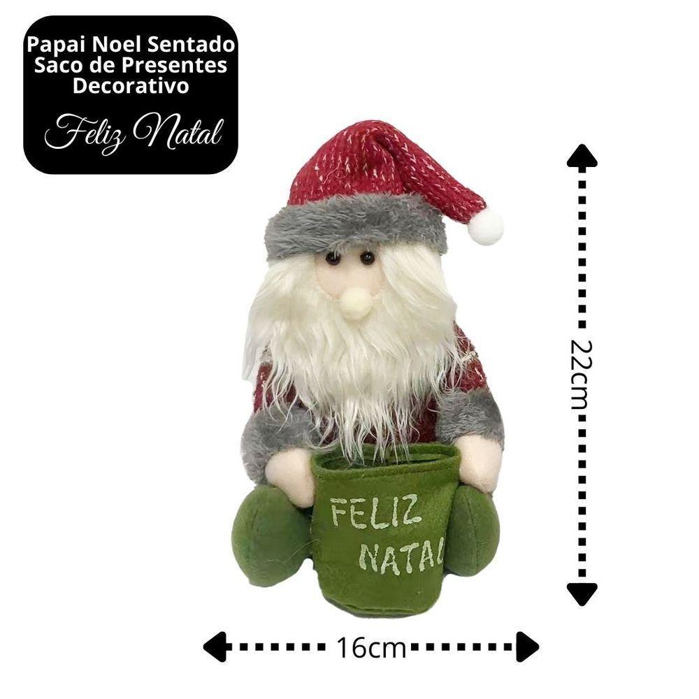 Papai Noel Sentado Decorativo Natal Pelúcia Saco Feliz Natal Vinho E Verde 20cm - 4