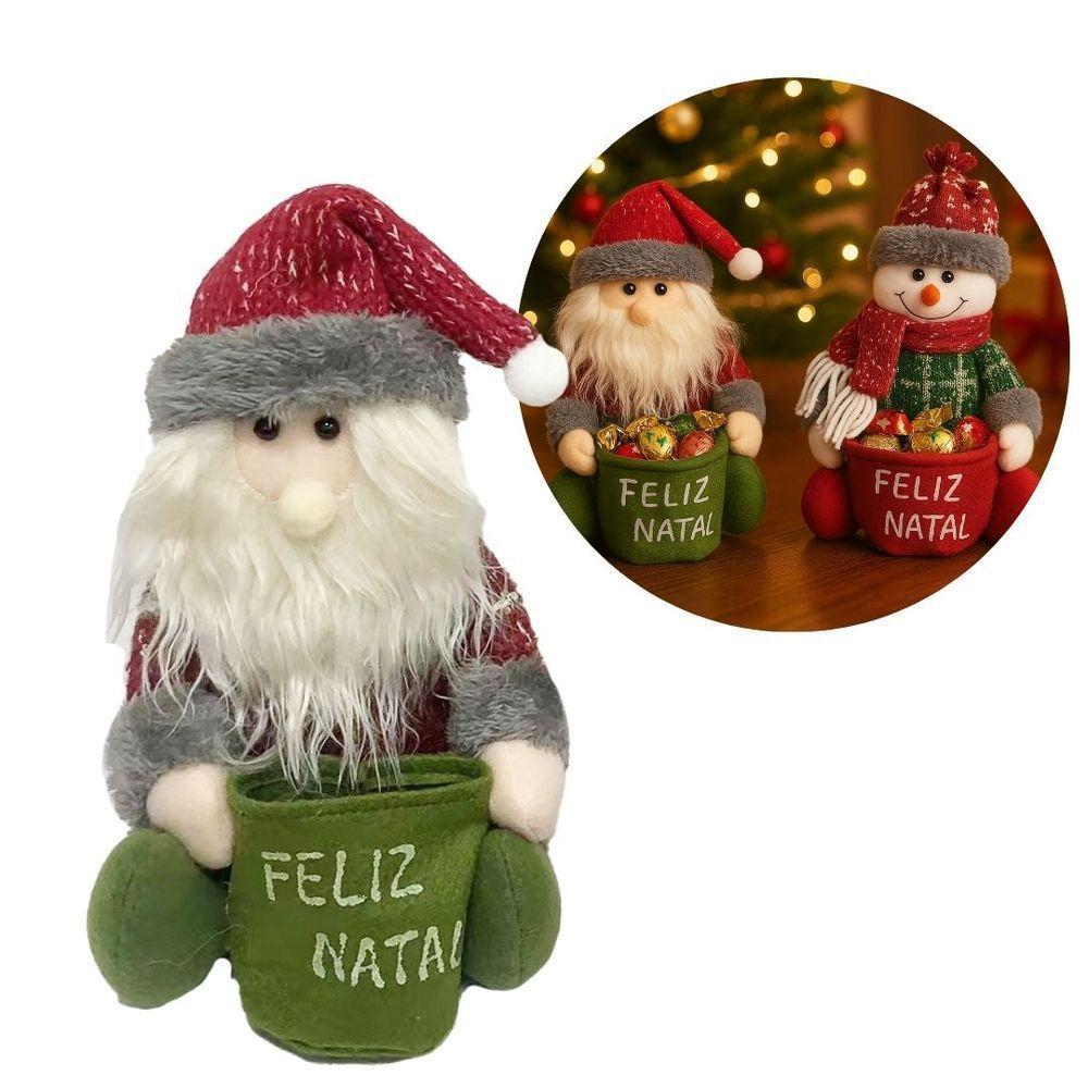 Papai Noel Sentado Decorativo Natal Pelúcia Saco Feliz Natal Vinho E Verde 20cm - 6