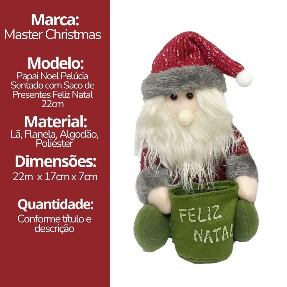 Papai Noel Sentado Decorativo Natal Pelúcia Saco Feliz Natal Vinho E Verde 20cm - 7