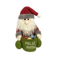 Papai Noel Sentado Decorativo Natal Pelúcia Saco Feliz Natal Vinho E Verde 20cm - 1