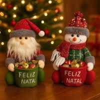 Papai Noel Sentado Decorativo Natal Pelúcia Saco Feliz Natal Vinho E Verde 20cm - 2