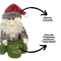 Papai Noel Sentado Decorativo Natal Pelúcia Saco Feliz Natal Vinho E Verde 20cm - 3