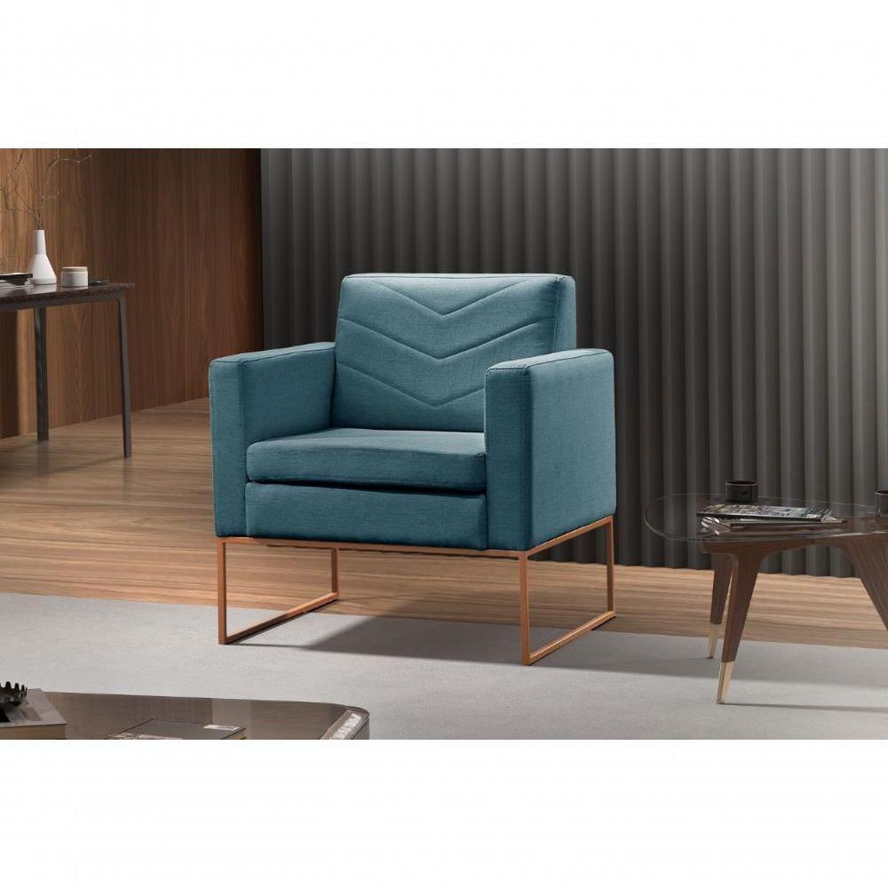 Conjunto - 2 Poltronas Apolo Luxo Base Bronze Castellar Linho Azul - 5