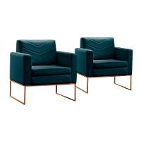 Conjunto - 2 Poltronas Apolo Luxo Base Bronze Castellar Linho Azul - 1