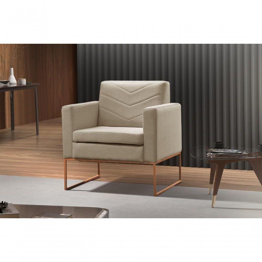 Conjunto - 2 Poltronas Apolo Luxo Base Bronze Castellar Linho Bege - 5