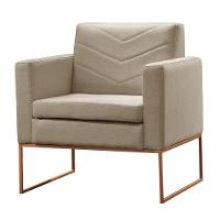 Conjunto - 2 Poltronas Apolo Luxo Base Bronze Castellar Linho Bege