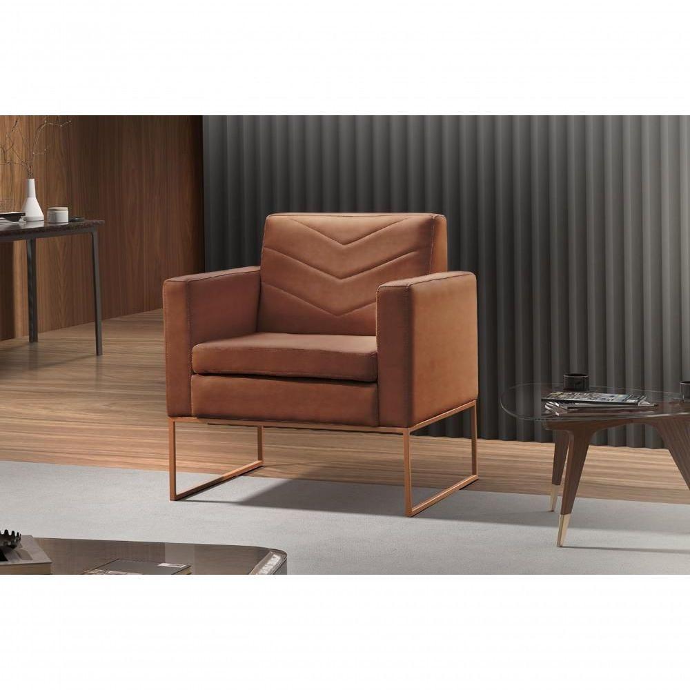 Conjunto - 2 Poltronas Apolo Luxo Base Bronze Castellar Corino Caramelo - 5