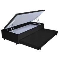 Cama Box Baú Auxiliar Solteiro Suede Espuma 8cm 45x88x188 Preto - 1