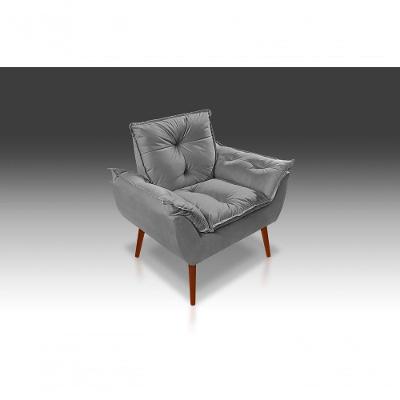 Poltrona Decorativa Opala Suede Cinza Claro - Lm Decor