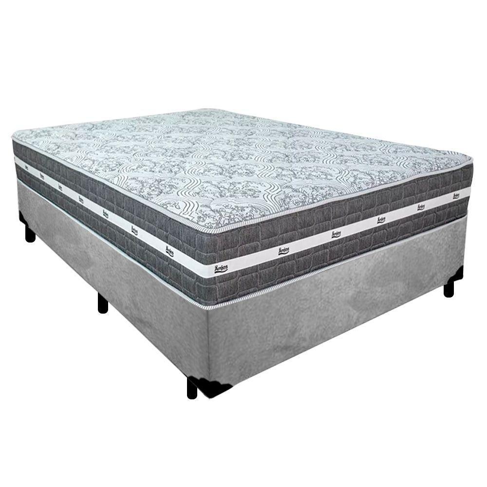 Cama Box Casal Suede + Colchão Anjos Black Graphite Molas Ensacadas 138x188x64cm Cor:cinza - 1