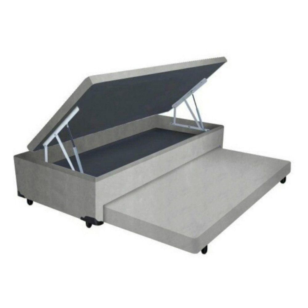 Cama Box Baú Auxiliar Solteiro Suede Espuma 8cm 45x88x188 Cinza - 1